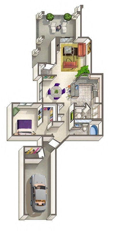 Floor plan for 1 bed, 1 bath, 828 sqft